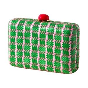 Green and Pink Raffia Clutch